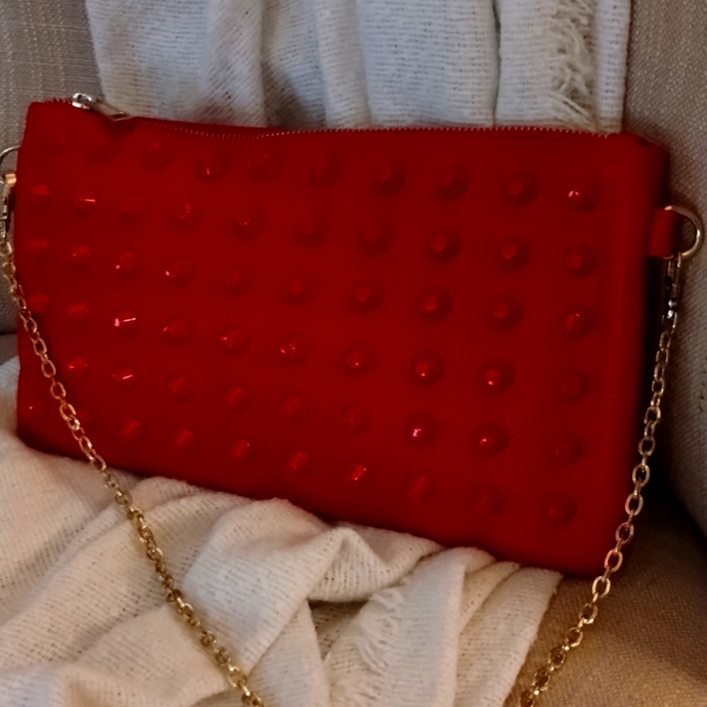 Traci Lynn Red Women's Studded Crossbody Shoulder Stylish Purse